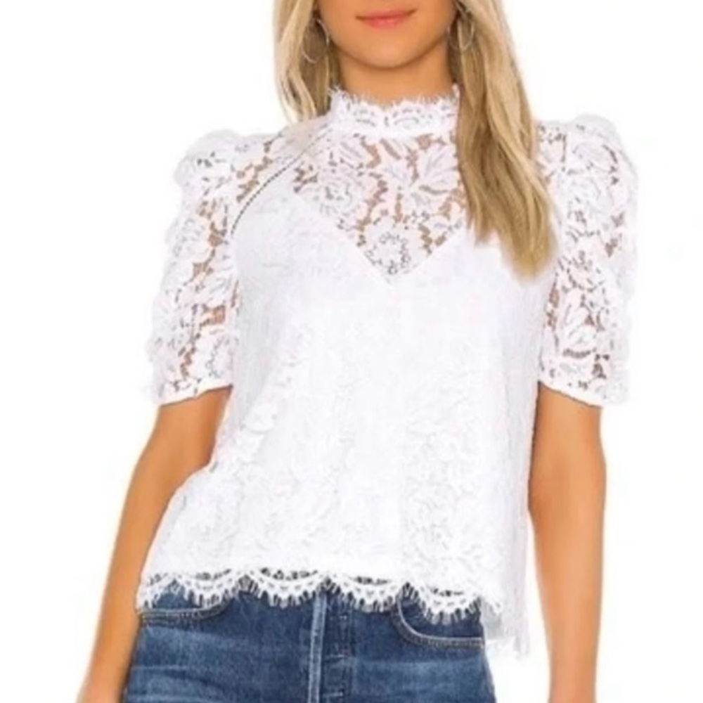 Generation Love White Lace Fitted Blouse with Mandarin Collar